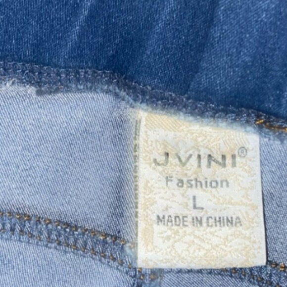 Sz.L*JVINI*Blue Ripped-Up Jeggings--4 Pockets--Elastic Waist - Picture 3 of 4